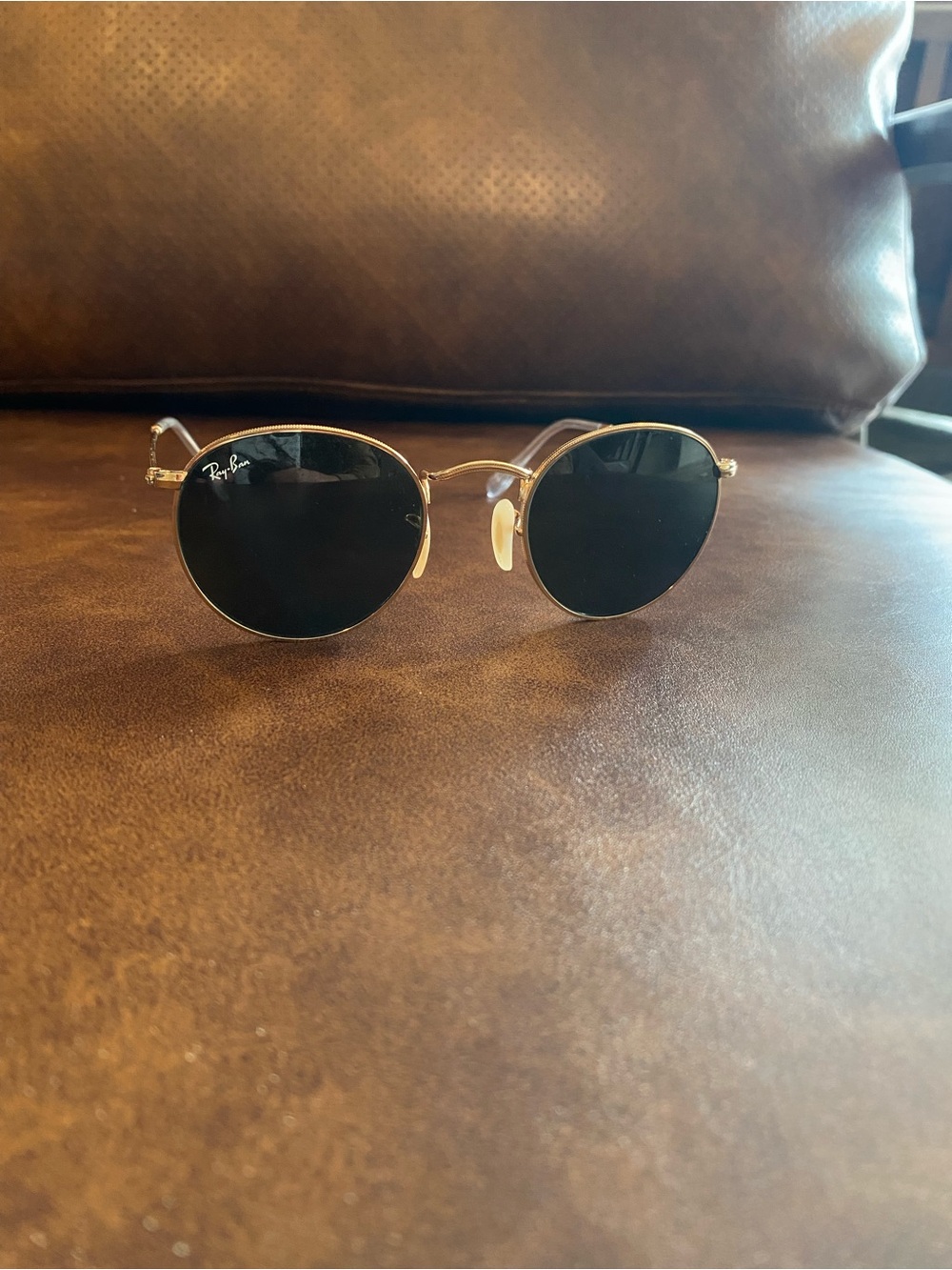 Ray-Ban Gold Frame Round Sunglasses with Black Lenses - Men